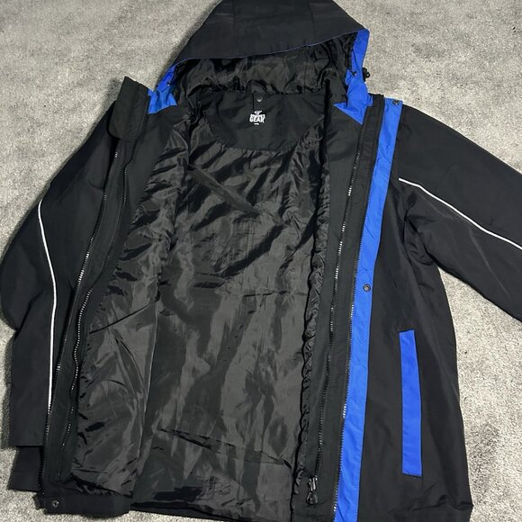 Dominos Gear Jacket Mens Size Large Black Rain Jacket Windbreaker Hooded Zip - Picture 9 of 14